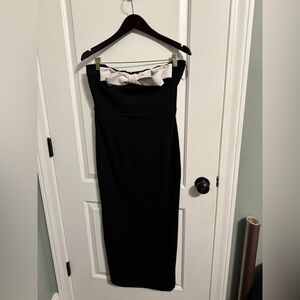MARBLE Black Strapless Dress with White Bow